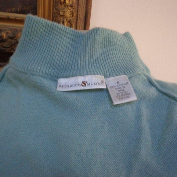 VGUC -PRESWICK & MOORE Aqua Heather 100% Cashmere Mock Turtleneck Sweater Sz S - Picture 7 of 7